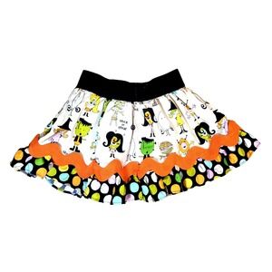 Sweetbirds Girls Halloween Ghoul Gathered Elastic Waist Skirt Orange Rickrack 4T